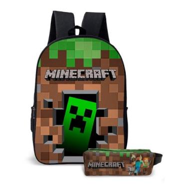 Imagem de Kit Mochila Com Estojo Escolar Infantil Game Estilo Blocos Para Menino