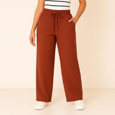 Imagem de Calça Pantalona Lanzinha Wide Leg Feminina Com Elástico E Bolso - Faby