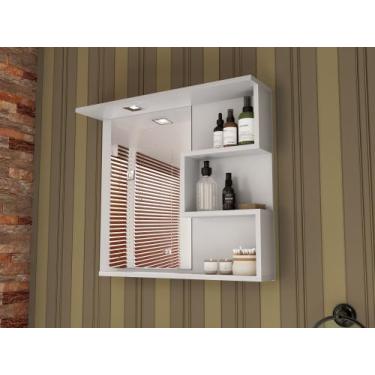 Imagem de Armário para banheiro Veneza com espelho e luminária LED 70cm Branco M