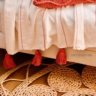 Imagem de Manta para Sofá Xale Frizz Pompom Boho Chic - LojaArtDecor, Terracota