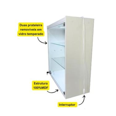 Imagem de Vitrine Suspensa Expositor Prateleira Estante Iluminada Branca Led Vid
