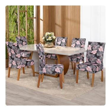 Imagem de Kit Capa De Cadeira Estampadas Mesa Jantar 6 Lugares Malha Gel - Shop 