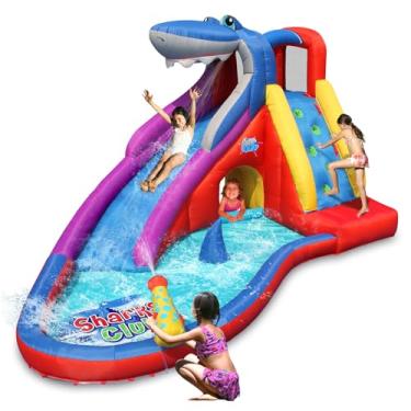 Imagem de Action air Toboágua Inflável, Casa De Salto De Tubarão Vermelho Com Escorregador Para Molhado E Seco, Conjuntos De Playground Para Crianças No Quintal, Spray De Água, Piscina De Água, Durável Costurad