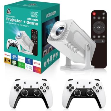 Imagem de Projetor e jogo HCS350 Pro,Projetor de jogo inteligente Retro 4K 1280*1080P 30000 jogos integrados,Videogame portátil com 2 controles sem fio,WiFi 5G Bluetooth,HDMI,Android 12,home theater,escritório