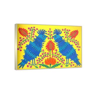 Imagem de RYLJCZ Lâmina artística famosa de Maria Primachenko. Reprodução de pintura famosa. Telas emolduradas para decorar a sala de estar, dois kites, 60 x 84 cm (23,7 x 33,0 pol. Moldura para champanhe