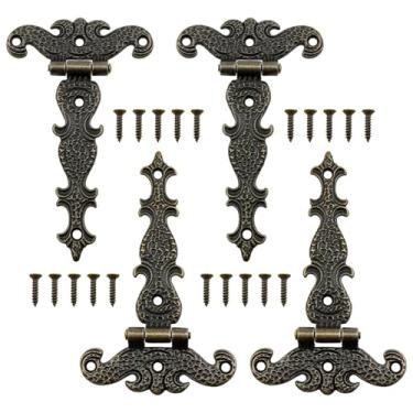 Imagem de Dsjnf Dobradiça decorativa de bronze antigo para janela armário porta de armário caixa de joias de madeira com parafusos 4 peças (Bronze)