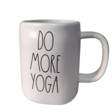 Imagem de Rae Dunn DO MORE YOGA Caneca de cerâmica branca com letras grandes pretas Namaste muito raro