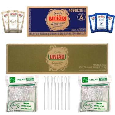 Imagem de Açucar União Sache 1000 Saches + Adoçante União Sucralose 400 Saches + 1000 Mexedores cafe