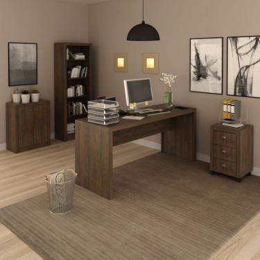 Imagem de Conjunto Home Office 4 Peças Com 1 Mesa 1 Balcão 1 Estante 1 Gaveteiro Espresso Móveis Rústico