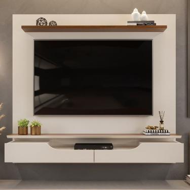 Imagem de Rack Suspenso Para Tv Até 60 Polegadas 2 Portas 1 Prateleira Levi Dj Móveis Off White/freijó