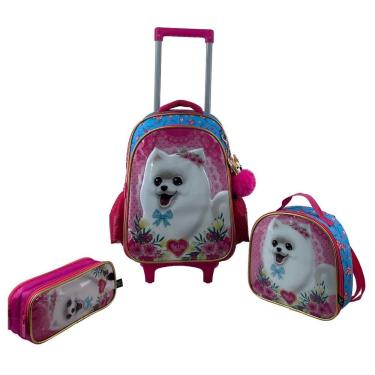 Imagem de Kit Mochilete C- Alças, Lancheira E Estojo Escolar Melina Pet Life - Santino Pink