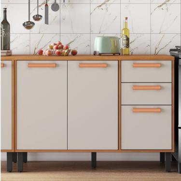 Imagem de Balcão 3 Portas 2 Gavetas 120cm Com Tampo Nápoles Itatiaia Cinamomo-off White