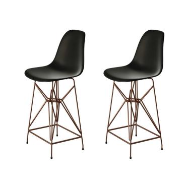 Imagem de Kit 2 Banquetas Bistrô Alta Eames Bistrô Moderno Ferro Assento Plástico Preto Cobre Marrom Casa Prime