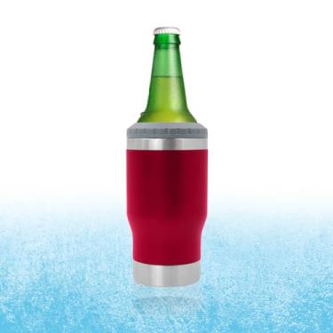 Imagem de Copo Térmico 3 em 1 Porta Lata e Garrafa Long Neck com Abridor Integrado – Aço Inox com Tampa Vedada, 420ml – Mantém Bebidas Geladas por Até 4h – (Vermelho)