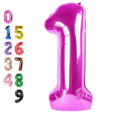 Imagem de 1 Balloons Number for First Birthday, Balloon Numbers 40 Inch, One Hot Pink for Baby Shower, Big Baloon for 1 11 12 13 16 18 21 Birthday Wedding Anniversaries Party