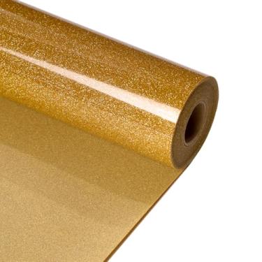 Imagem de RENLITONG Rolos de vinil de transferência de calor HTV com glitter dourado - 30,5 cm x 6 m com glitter em vinil para camiseta e silhueta, fácil de cortar e remover ervas daninhas para design de
