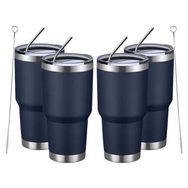 Imagem de MEWAY Copo isolado de 850 g com tampas e canudos, copo de café a vácuo duplo de aço inoxidável, escova, copo de café durável revestido em pó para bebidas frias e quentes, escritório, viagem