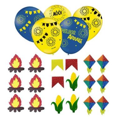 Imagem de Kit Decoração Festa Junina: 18 Apliques Temáticos Sortidos EVA Glitter