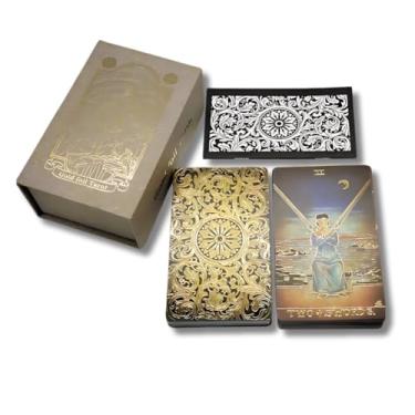 Imagem de Baralho de Tarô Luxo com Folha de Ouro • Cartas Waite Clássicas Brilhantes • Jogo de Adivinhação com Caixa Presente + Manual em Inglês • Tarot Premium Dourado Colecionável