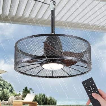 Imagem de Mpayel Ventiladores De Teto Para Áreas Externas Com Luzes - Ventilador Gaiola À Prova D'Água 3 Circuitos Reversível, 6 Velocidades (Ventilador Plug-In), Gancho Perfil Baixo 20" Luz Led Pátios, Gazeb