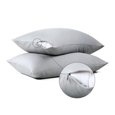 Imagem de Shunjie.Home Protetores De Travesseiro Clássicos 100% Algodão Com Zíper Invisível, Capas Macias E Respiráveis Cetim 600 Fios, Protegem Os Travesseiros Contra Sujeira Poeira (Queen, 50,8 Cm X 76,6 Cm