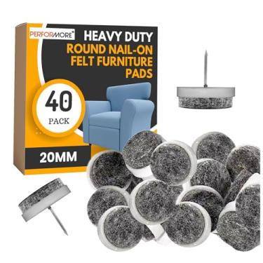 Imagem de Performore 40 Peças De Protetores Feltro Para Móveis Alta Resistência, Redondos E Com Pregos, 20 Mm, Antiderrapantes Pernas Cadeiras Piso, Mesas Madeira, Sofás, Armários Muito Mais