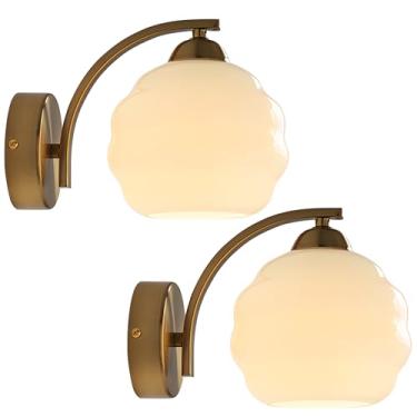 Imagem de Magiroz Conjunto De 2 Arandelas Parede Douradas, Iluminação Industrial Moderna Para Banheiro, Luminária Interna Latão Escovado, Globo Vidro Dourado Quarto E Sala Estar Mcl13W-2 (Pacote Com 2)