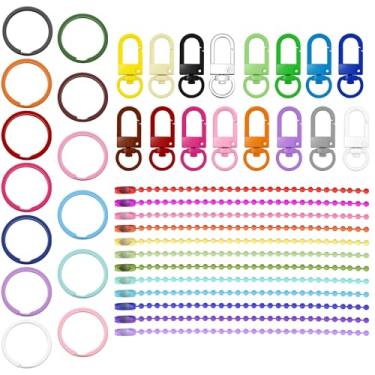 Imagem de Tanstic Kit Com 160 Peças De Correntes Contas Metal Coloridas E Chaveiros Planos, Fechos Garra Lagosta, Chaveiro 4,72", Argola Dividida 1", Cordões Giratórios 1,29" Ganchos Pressão Para Artesanato F