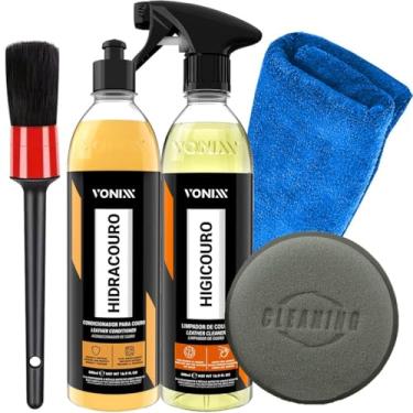 Imagem de Kit Limpa Couro Higicouro e Hidracouro Vonixx Pincel Toalho Aplicador