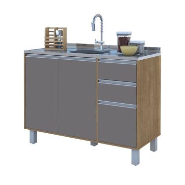 Imagem de Balcão Cozinha Gabinete Pia 120 Premium com Tampo Removível