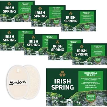 Imagem de BASICOS Irish Spring Soap for Men, Original Clean Men Irish Spring Bar Soap para lavar as mãos e o corpo, suave para a pele, 113 g cada, mais 1 esponja de bucha (pacote com 8, original)