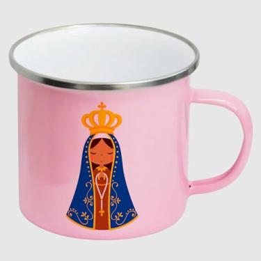 Imagem de Caneca de Inox Esmaltada Rosa Premium - Nossa Senhora Aparecida Azul