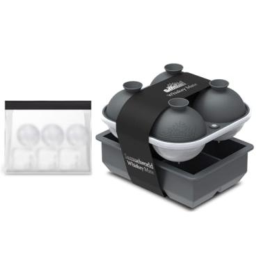 Imagem de Samuelworld Bandejas de gelo grandes de silicone premium, cubos grandes de 5 cm e moldes de gelo esféricos de 6 cm - sem BPA, máquina de gelo artesanal para presente, fácil liberação - cinza (com saco