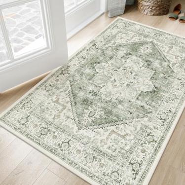 Imagem de LIVEBOX Tapete lavável 7,5 x 12,5 cm – Tapetes tribais vintage antiderrapantes para entrada de cozinha, tapete de porta frontal com estampa envelhecida para entrada do quarto, hall de entrada