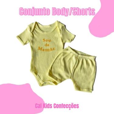 Imagem de Conj. Body/Short Americano Curto Canelado Liso Feminino 100% Algodao -