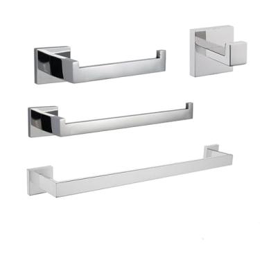 Imagem de Conjunto de banheiro preto - Suporte para toalhas de aço inoxidável - Ferragens para montagem em parede, kit com 4 peças