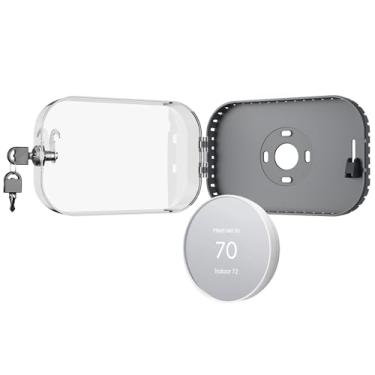 Imagem de Gedreew Placa de Parede para Termostato 2 Em 1 com Caixa de Bloqueio e Chave, Compatível com O Kit de Acessórios para Termostato Google Nest 2020, Tampa Da Caixa de Bloqueio Ac com (, Transparente)