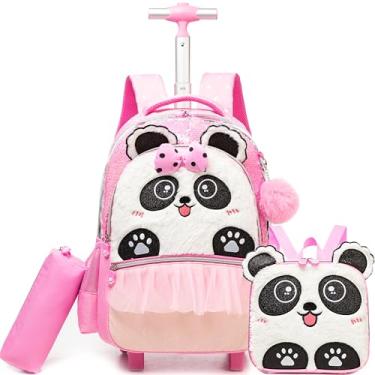 Imagem de Oruiji Mochila com rodas para meninas de 8 a 12 anos, mochila com rodinhas para meninas da escola, Panda rosa