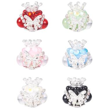 Imagem de Spritewelry 6 peças de contas focais de strass de coroa para caneta, contas brilhantes brilhantes de argila pavê diamante coroa borboleta contas focais para fazer joias colar pulseira