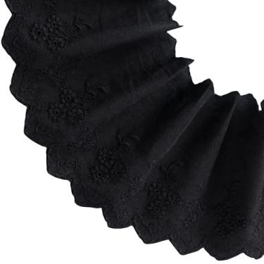 Imagem de PAGOW Acabamento de renda de ilhó de algodão, acabamento de renda recortado bordado floral de algodão preto para costurar vestidos, roupas de bebê, bolsa, roupas de animais de estimação (9,9 cm de