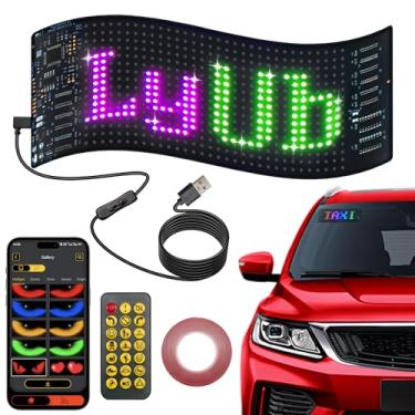 Imagem de Placa de LED para carro, 1 pacote pequeno de 17,3 x 7 cm, luz de olho diabólico para motocicleta, tela macia programável para janelas de carros, painel de exibição de LED colorido RGB dinâmico, faça