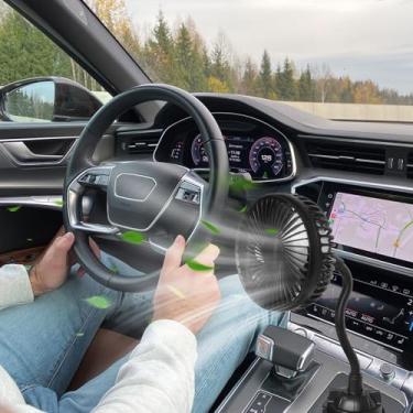 Imagem de Dicross Ventilador de suporte de copo, ventilador de suporte de copo de carro para carro, veículo, van, caminhão, trailer, com 3 velocidades ajustáveis e rotação de 360° (sem bateria)