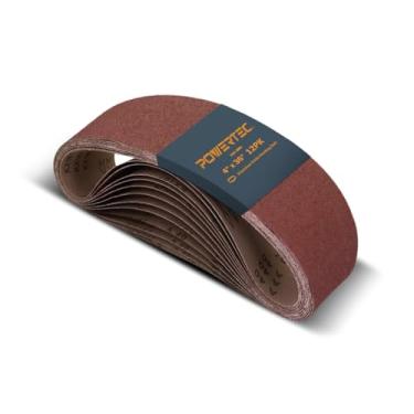 Imagem de POWERTEC 12PK Correias de lixamento 4x36, óxido de alumínio de grão 240, correias de lixamento de 10 x 91 cm para cinto de bancada e lixadeira de disco, lixa de cinto para marcenaria, metais, tinta
