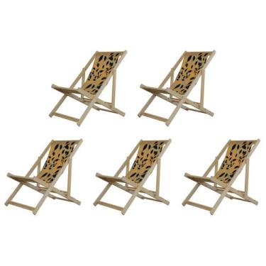 Imagem de Kit 5 Cadeiras Espreguiçadeira Preguiçosa Dobrávl Sem Braço Natural - 