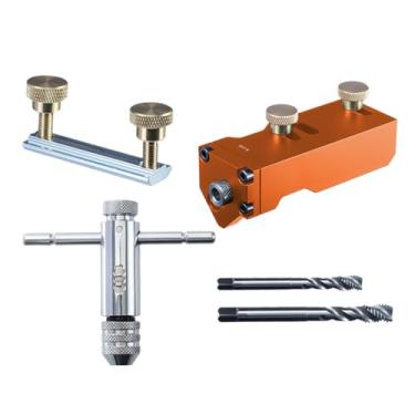 Imagem de Guia de rosqueamento de perfil de alumínio, gabarito de guia de broca, assistente de rosqueamento profissional, posicionamento preciso de hardware para marcenaria, fabricação de metalurgia