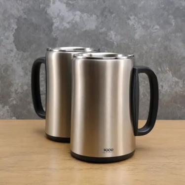 Imagem de Copo Térmico Parede Dupla em Aço Inox Cinza 350ml com Tampa Rosqueável - Estilo Premium