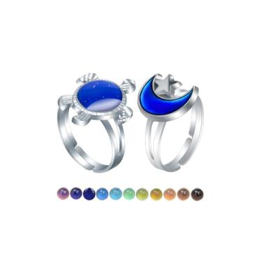 Imagem de AINILOVE Anéis de humor femininos luminosos que mudam de cor, anel de humor com cristais de pedra preciosa dinossauro/tartaruga/borboleta/paz/coração/girassol/golfinho/unicórnio, presentes de festa de