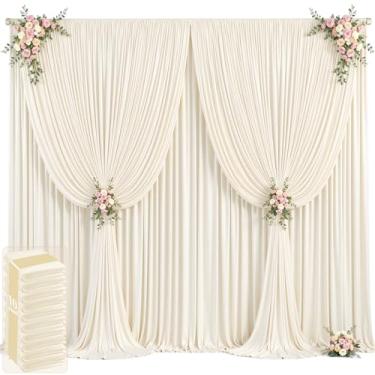 Imagem de Cortinas de fundo champanhe de 15 m x 3,6 m, sem rugas, para festas de casamento, cenários de tecido, cortinas de pano de fundo para chá de noiva, decorações de casamento para recepção