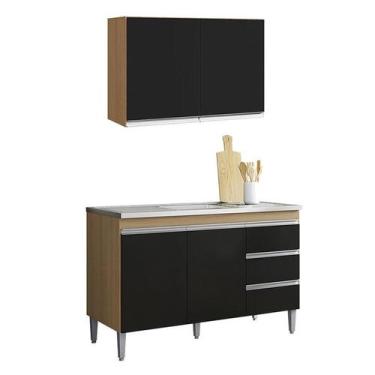 Imagem de Armário Aéreo 80 cm com balcão de pia 100 cm Andréia Preto Amêndoa  AJ