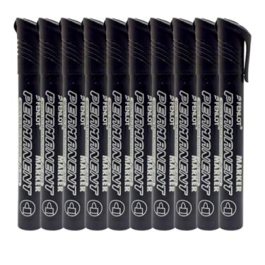 Imagem de Kit 10 Canetão Marcador Permanente Pincel Atômico Ponta Fina (Preto)